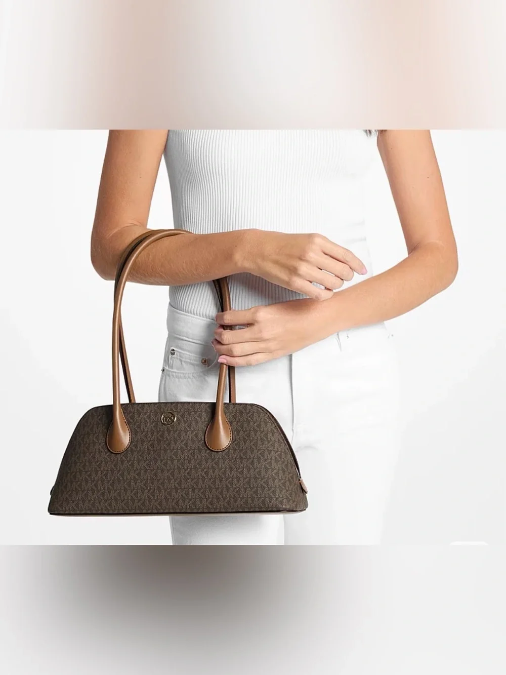 Michael Kors Brown & Tan Logo Dome Shoulder Bag